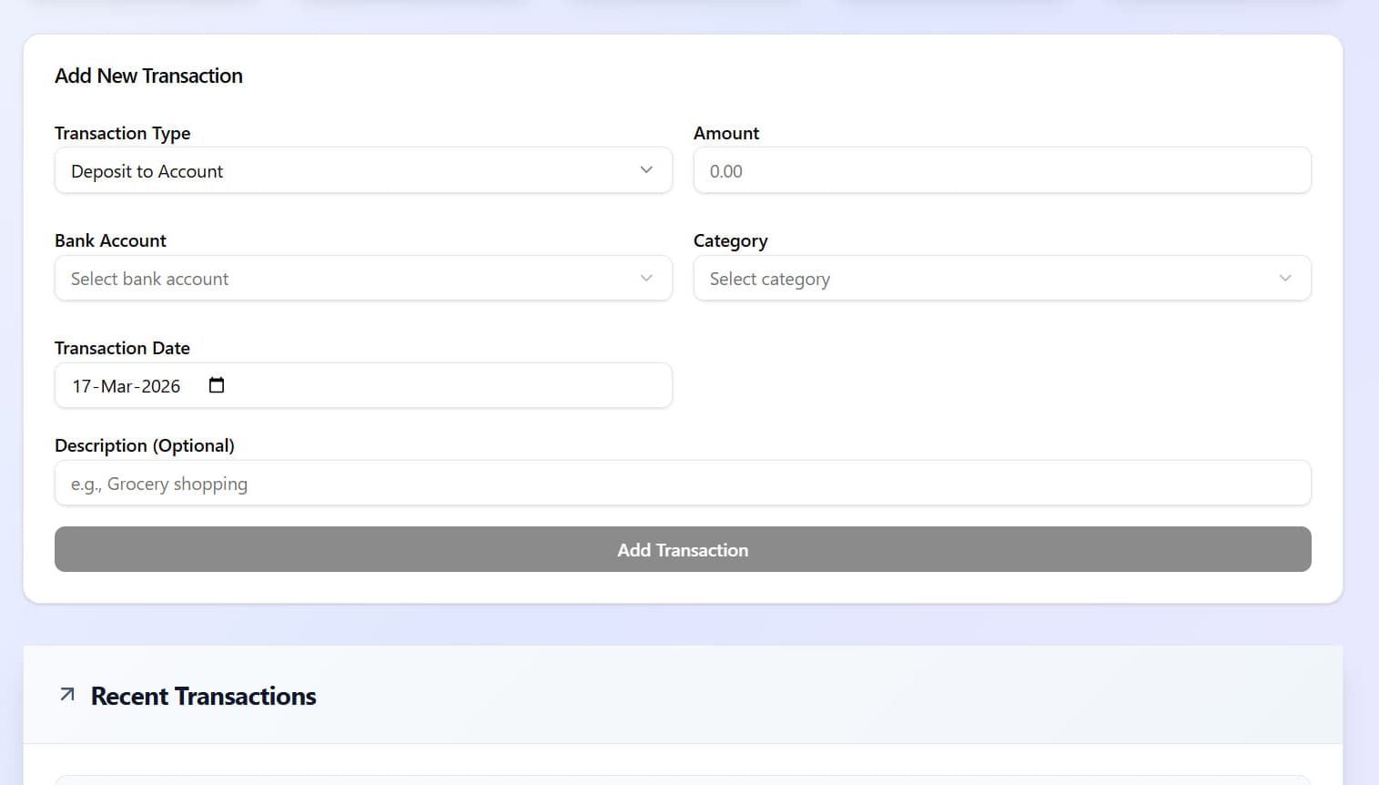 MoneyJars add transaction view
